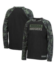 Черная камуфляжная футболка Big Boys Indiana Hoosiers OHT в стиле милитари с надписью реглан и длинными рукавами Colosseum