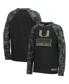 Черная камуфляжная футболка Big Boys Miami Hurricanes OHT в стиле милитари с надписью реглан и длинными рукавами Colosseum