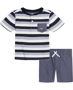 Полосатая футболка на пуговицах Little Boys и шорты из шамбре, комплект из 2 предметов Kids Headquarters
