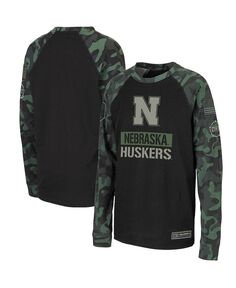 Черная камуфляжная футболка Big Boys Nebraska Huskers OHT в стиле милитари с длинными рукавами и регланами Colosseum
