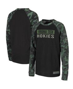 Черная камуфляжная футболка Big Boys Virginia Tech Hokies OHT в стиле милитари с длинными рукавами и надписью реглан Colosseum