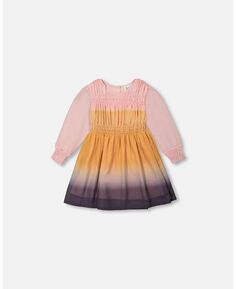 Шифоновое платье с градиентом для девочек со сборками розового и золотого цвета - детское Deux par Deux