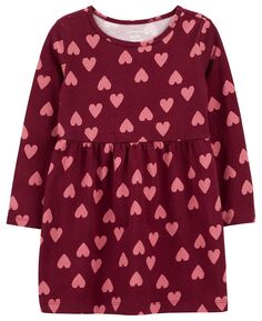 Трикотажное платье с длинными рукавами и принтом в форме сердца для маленьких девочек Carter&apos;s Carters