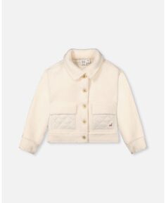 Куртка из шерпы для девочек со стеганым карманом белого цвета - детская Deux par Deux