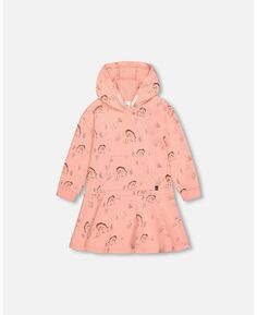 Платье из френч-терри для девочек с капюшоном, лососево-розовый с принтом оленя - для детей Deux par Deux