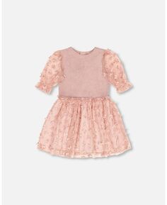 Легкое бархатное платье из двух материалов для девочек с тюлевой юбкой и аппликацией в виде бабочек - для детей Deux par Deux
