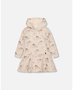 Платье из френч терри с капюшоном для девочек, овсяное сочетание с принтом оленя - для малышей|ребенок Deux par Deux