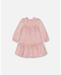 Плиссированное свободное платье из хромой ткани для девочек «Сверкающая роза» — для малышей|Детей Deux par Deux