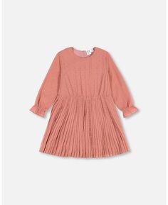 Шифоновое платье с сердечками в горошек и плиссированной юбкой для девочек «Розовая корица» — для малышей|Детей Deux par Deux
