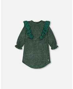 Легкое бархатное платье для девочек с шифоновыми оборками, сверкающе-зеленое - Для малышей|Детей Deux par Deux