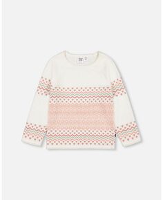 Жаккардовый вязаный свитер для девочек Off White – для малышей|Детей Deux par Deux