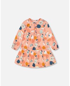 Платье из матового трикотажа для девочек с длинными рукавами, лососево-розовое яблоко с принтом - для малышей | для детей Deux par Deux