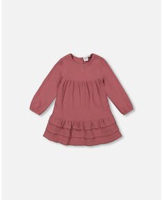 Муслиновое платье для девочек с длинными рукавами и оборками сливового цвета – для малышей|Детей Deux par Deux
