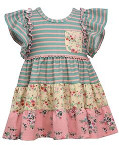 Трикотажное многоярусное платье с развевающимися рукавами и карманами для маленьких девочек Bonnie Jean