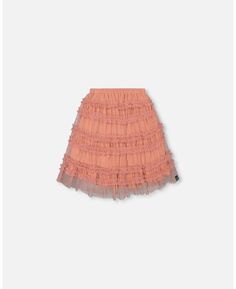 Девушка ниже колена Сетчатая юбка с оборками лососево-розового цвета - ребенок Deux par Deux