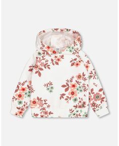 Флисовая толстовка с капюшоном для девочек белого цвета с цветочным принтом - для малышей | для детей Deux par Deux