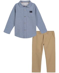 Джинсовая рубашка с длинными рукавами на пуговицах для мальчиков и предварительно выстиранные твиловые брюки, комплект из 2 предметов Calvin Klein