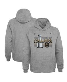 Пуловер с капюшоном для больших мальчиков с логотипом Хизер Грей Вегас Голден Найтс, Кубок Стэнли 2023, чемпионы в раздевалке Fanatics