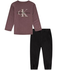 Классическая футболка из джерси с длинными рукавами и саржевыми джоггерами для мальчиков для мальчиков, комплект из 2 предметов Calvin Klein