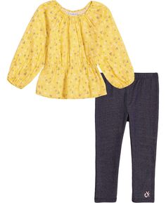 Марлевая туника с принтом для девочек и леггинсы тройной вязки, комплект из 2 предметов для маленьких девочек Calvin Klein