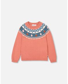 Исландский вязаный свитер для девочек, терракотовый — для малышей|Детей Deux par Deux