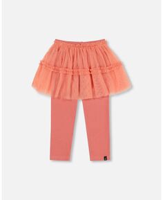 Супермягкие леггинсы для девочек с тюлевой юбкой лососево-розового цвета - детский Deux par Deux