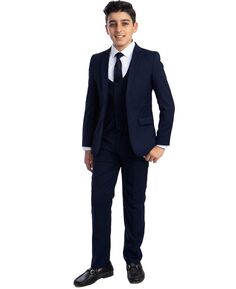 Однотонный костюм для большого мальчика, состоящий из 5 предметов: рубашка, галстук, куртка, жилет и брюки Perry Ellis