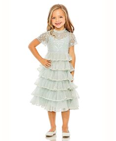 Платье миди с короткими рукавами и высоким воротником для больших девочек MAC DUGGAL