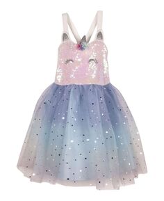 Платье-пачка из фольги с омбре и единорогом для маленьких девочек Pink &amp; Violet