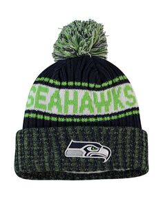 Вязаная шапка с манжетами и помпоном, темно-синяя вязаная шапка с логотипом Seattle Seahawks для мальчиков и девочек дошкольного возраста New Era