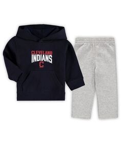 Комплект из флисовой толстовки с капюшоном и брюк с расклешенной веерной тканью Cleveland Indians для мальчиков темно-синего, серого цвета с меланжевым отливом Outerstuff