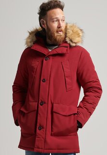 Пальто зимнее Superdry с капюшоном, красный