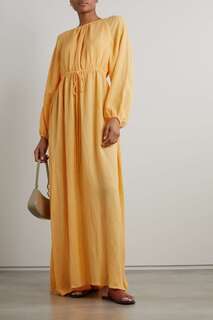 FAITHFULL THE BRAND жатое платье макси из смесового льна Rosalie с завязками, апельсин