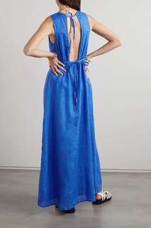 FAITHFULL THE BRAND льняное платье макси Sommar с открытой спиной, синий