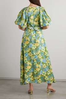 FAITHFULL THE BRAND льняное платье макси Valerina с кружевом и цветочным принтом, зеленый
