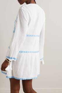 MELISSA ODABASH платье мини Millie из хлопка и газа с вышивкой на шнуровке, белый