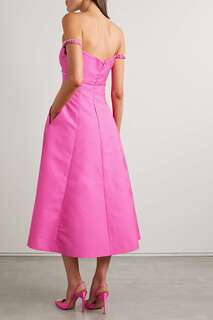 SELF-PORTRAIT Платье миди из парчи с открытыми плечами, украшенное кристаллами, ярко-розовый