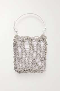 STAUD Мини-сумка Tini с кожаной отделкой, украшенным кристаллами шнуром и атласной мини-сумкой, белый