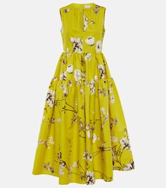 Платье миди Eleonore из хлопкового фая с цветочным принтом ERDEM, желтый
