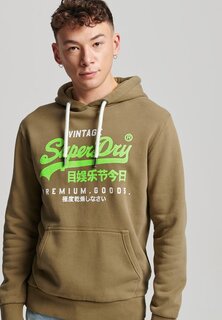 Худи Superdry Vintage Logo Premium Overdyed, готический оливково-зеленый