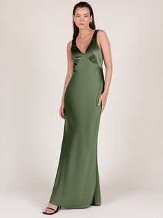 Атласное платье макси для подружки невесты Rewriting Amelia, оливково-зеленый Rewritten