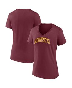 Женская темно-бордовая футболка Minnesota Golden Gophers Basic с v-образным вырезом и логотипом Fanatics