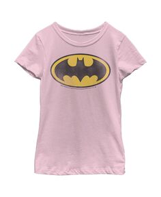 Детская футболка с оригинальным рваным логотипом «Бэтмен» и изображением летучей мыши для девочек DC Comics