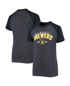 Темно-синяя футболка с принтом реглан Big Boys Milwaukee Brewers Stitches
