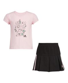 Комплект из футболки с короткими рукавами и плиссированной юбки из френч-три для девочек, 2 предмета adidas