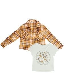 Клетчатая рубашка с карманами и футболками с ширмой для больших девочек Beautees