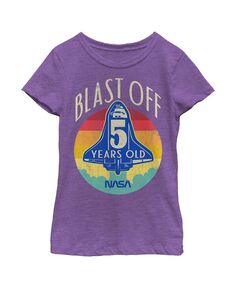 Детская футболка с портретом в стиле ретро на 5-й день рождения для девочки «Спейс шаттл стартовал» NASA