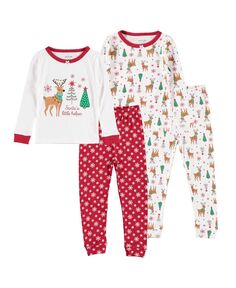 Рождественские пижамы с оленями для девочек и малышей, комплект из 4 предметов Chickpea