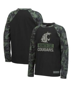 Черная камуфляжная футболка Big Boys Washington State Cougars OHT в стиле милитари с надписью реглан и длинными рукавами Colosseum