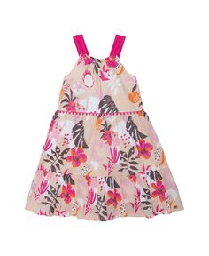 Платье миди без рукавов с принтом для девочек, бежевое, джунгли - детское Deux par Deux